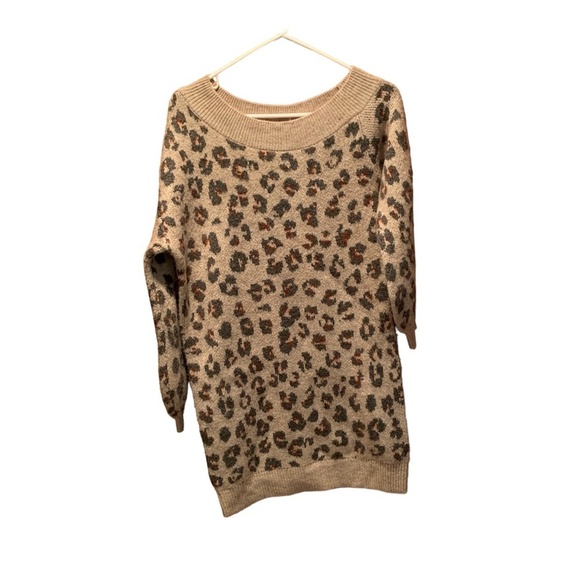 Steve Madden Off The Shoulder Leopard Print Sweater Dress XS NWT - Picture 1 of 6